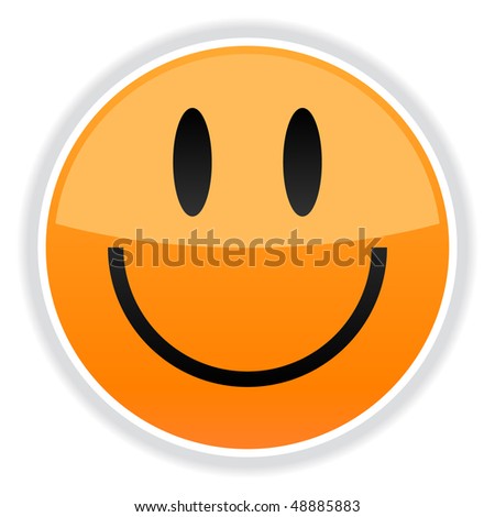 Glassy orange smiley face with gray shadow on white. Vector illustration internet design element in 8 EPS