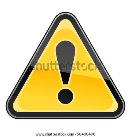 Hazard yellow warning road attention sign with exclamation mark on white