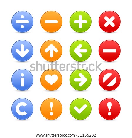 Colored navigation web buttons icon set with shadow on white background