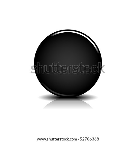 Black blank round glossy web button with shadow and reflection on white