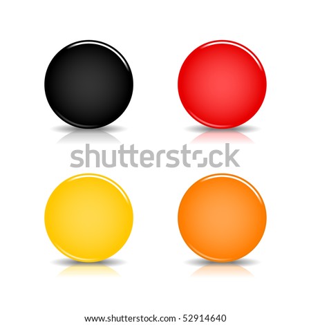 Colored blank round glossy web button with shadow and reflection on white