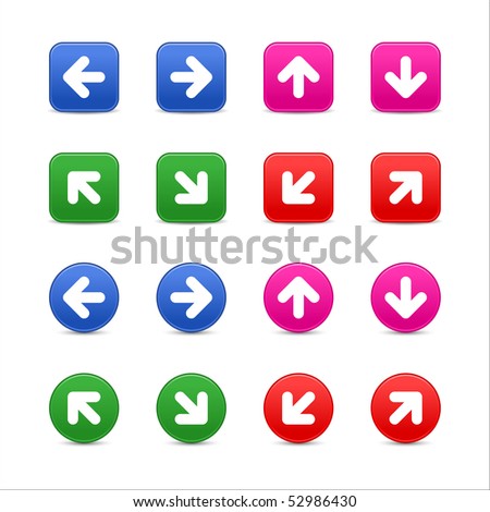 Colored round and square web button set witn arrow symbol on white background