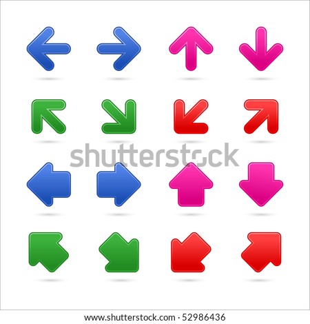 Colored satin matted arrows group web button with shadow on white background