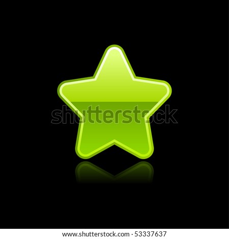 Green glossy star icon web internet button with color reflection isolated on black background