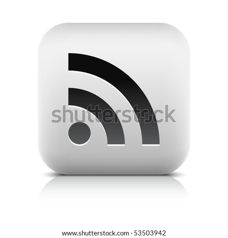 Stone internet web button RSS subscribe icon. White rounded square shape with shadow and reflection on white background