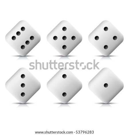 Rotation white web button casino dice icon with shadow and reflection on white background