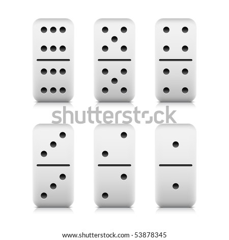 White web button domino game block with grey shadow and gray reflection on white background