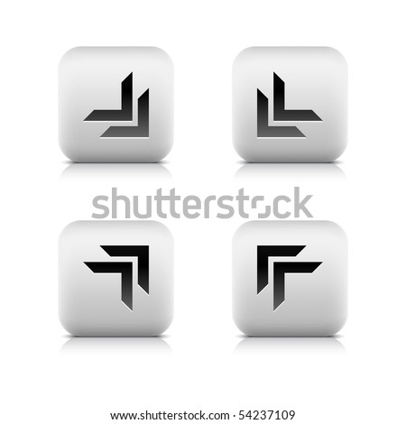 White stone arrow web 2.0 button. Rounded square shape with reflection and shadow on white