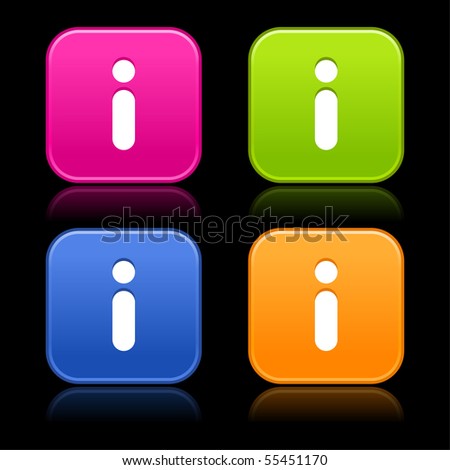 Colored smooth rounded shapes with reflection on black background. Information sign on web 2.0 internet buttons