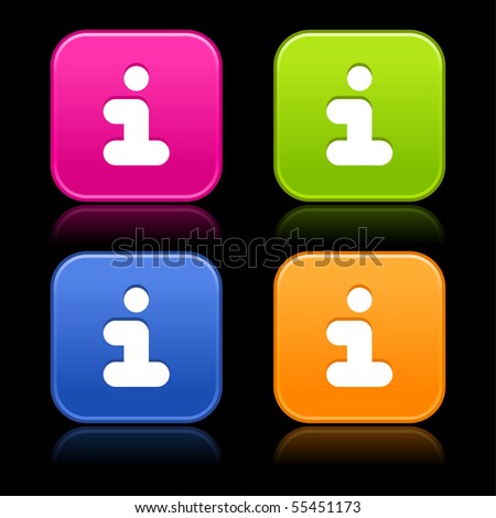 Colorful satined rounded shapes with reflection on black background. Information sign on web 2.0 internet buttons