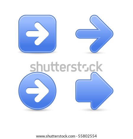 Satin blue arrow symbol web 2.0 buttons with shadow on white background