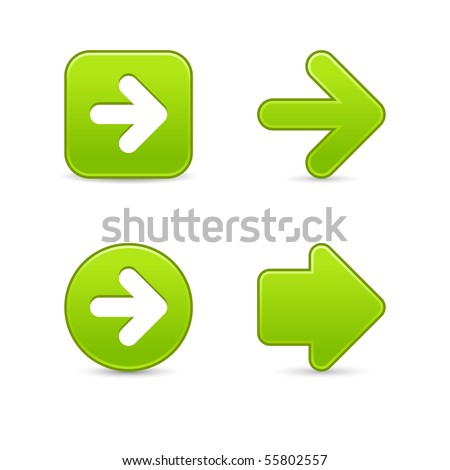 Satined green arrow sign web 2.0 buttons with shadow on white background