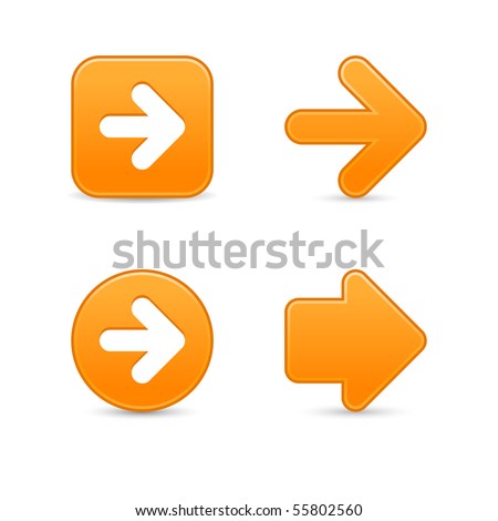Smooth orange arrow symbol web 2.0 buttons with shadow on white background