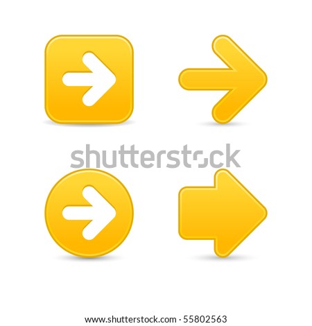 Matted yellow arrow sign web 2.0 buttons with shadow on white background
