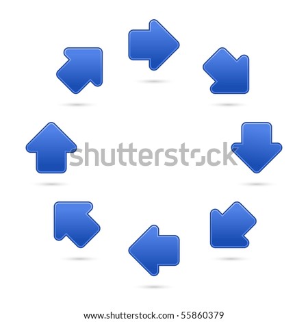 Cobalt arrow sign web 2.0 internet button. Satined colored shapes with shadow on white background