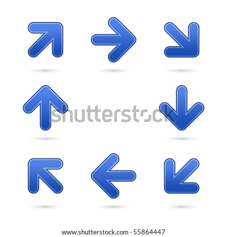 Cobalt satin arrow sign web 2.0 button. Colored shapes with shadow on white background