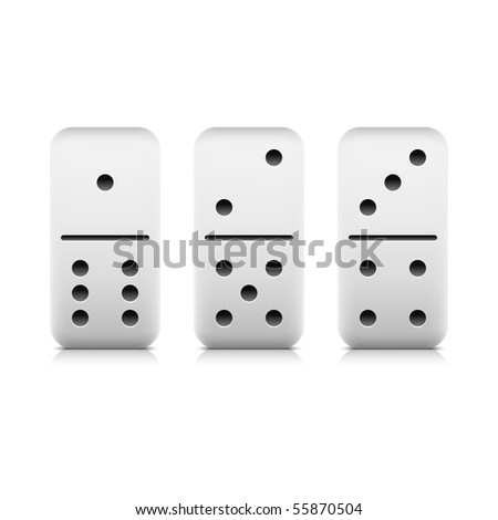 Numbers seven of domino web 2.0 button. White game block with shadow and reflection on white background