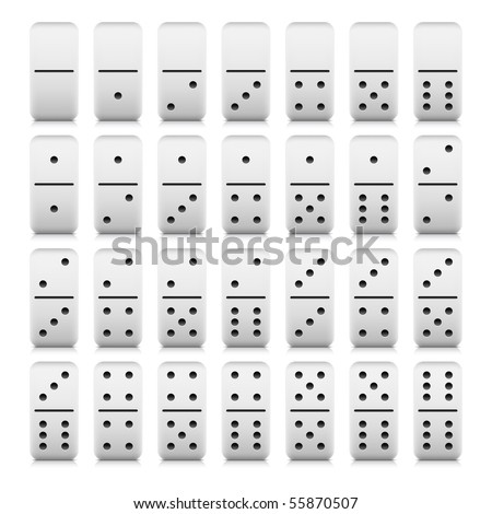 Web 2.0 buttons domino set of 28 pieces. White game blocks icon with grey shadows and gray reflections on white background