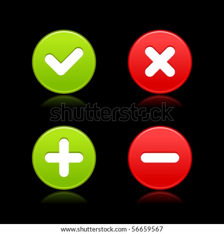 Satin web 2.0 buttons of validation icons with reflection on black background