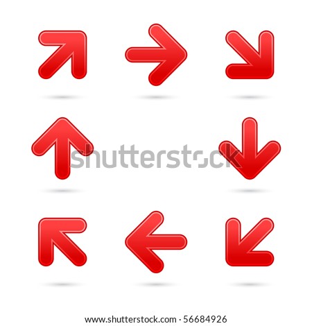 Red smooth arrow sign web 2.0 button with shadow on white background