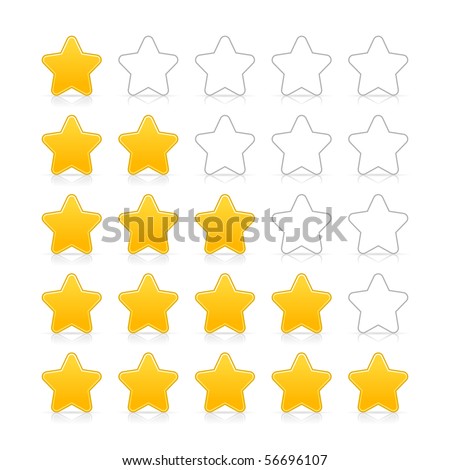 Yellow and gray stars ratings web 2.0 button with shadow and reflection on white