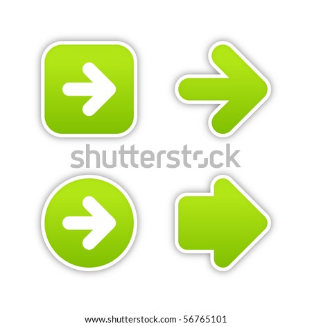 Smooth green stickers arrow sign web 2.0 buttons with shadow on white background