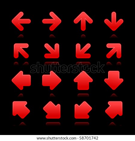 Arrow sign web internet buttons. Red smooth shapes with reflections on black