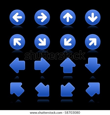 Arrow sign web internet buttons. Cobalt smooth shapes with reflections on black