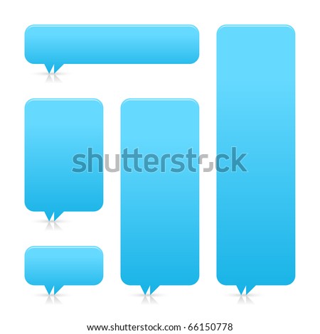 Blue blank speech bubble dialog with shadow and reflection on white background