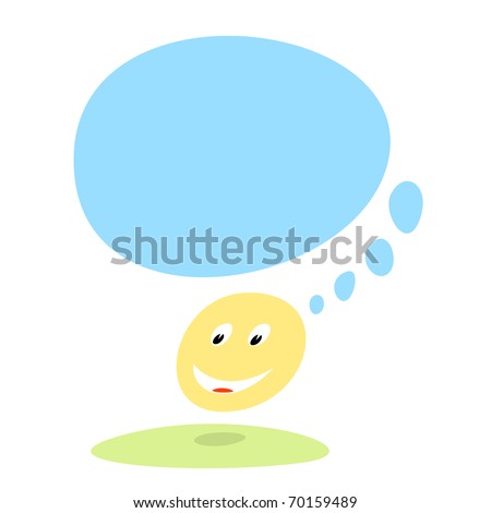 Funny yellow smiley face with speech bubble on white