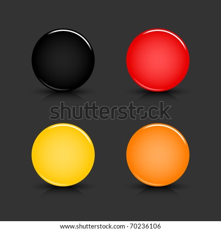 Colored blank round glossy web button with shadow and reflection on gray