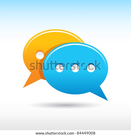 Satin web 2.0 button yellow and blue speech bubbles icon with gray shadow on white background
