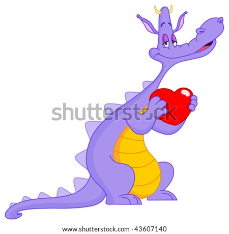 stock vector : In love dragon holding a heart