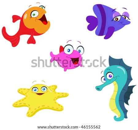 Cute Cartoon Sea Creatures Stock Vector 46155562 : Shutterstock