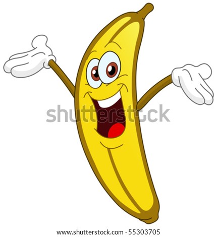 stock vector : Cheerful Cartoon banana raising his hand