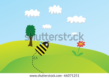 Happy garden flower with bees around