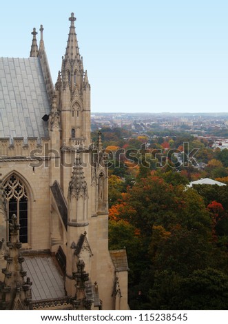 The beautiful architecture of the National Cathedral in Washington DC in Autumn.
