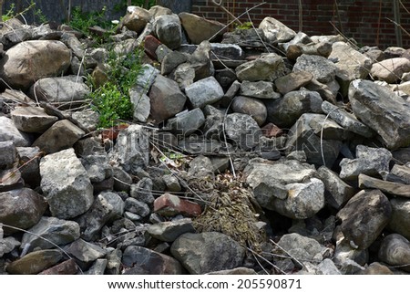 A pile of rocks, rubble and debris.