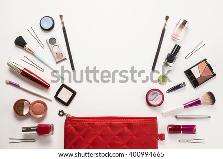 Beautiful make up bag with cosmetics
