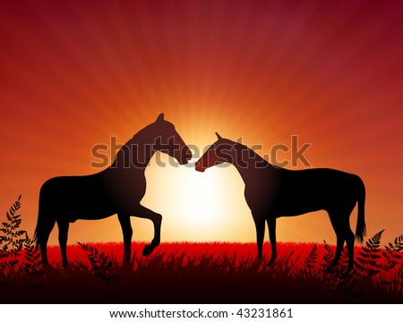 Horses on Sunset Background Original Vector Illustration Animals on Sunset Ideal for Wildlife Nature Concepts