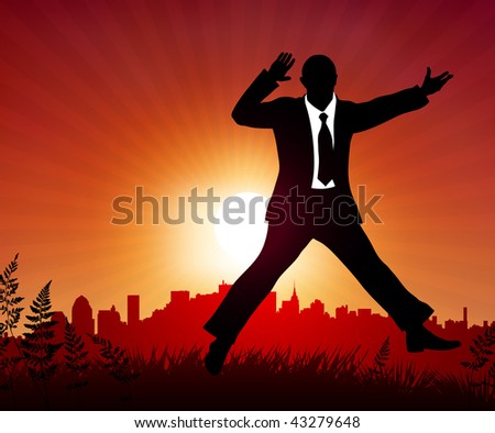 excited businessman on sunset background Original Vector Illustration Business People on Sunset Background