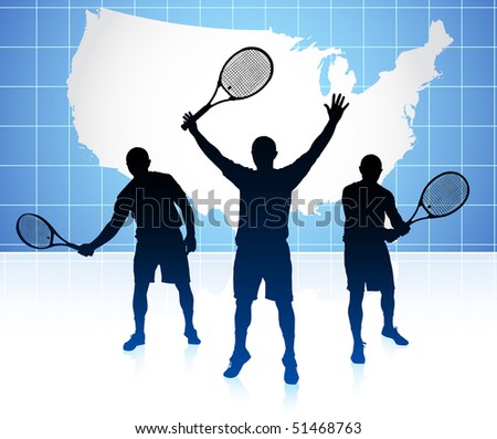 Tennis Player with United States Map Background Original Illustration