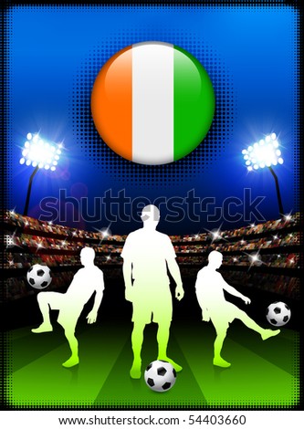stock vector : Ivory Coast Flag Button with Soccer Match in Stadium Original 