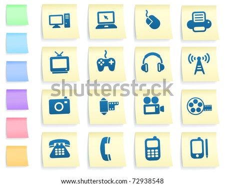 Technology Icons on Post It Note Paper Collection Original Illustration