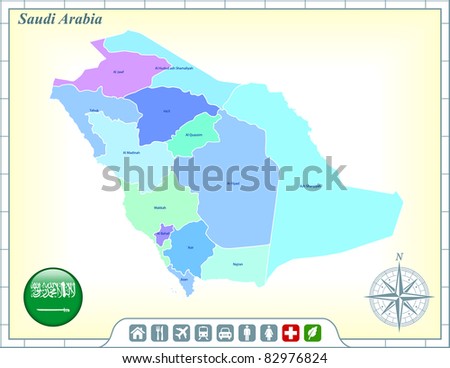 Saudi Arabia Map with Flag