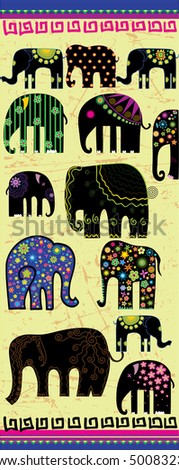 stock vector : vector illustration silhouette of a elephants with decorative pattern