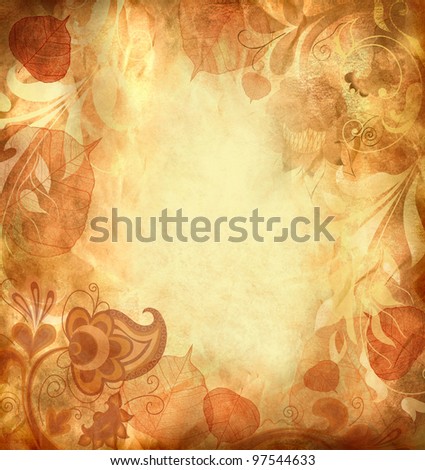 Vintage background with leaves, patterns and space for your text inside