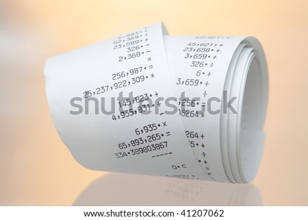 desktop calculator paper roll, closeup