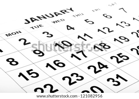 blank white calendar with black numbers
