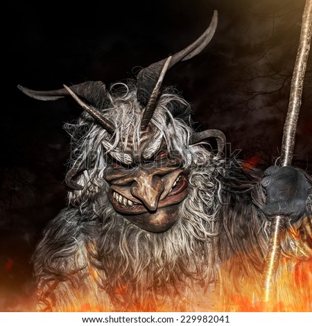 Traditional Krampus, a beast-like creature from the folklore of alpine countries
